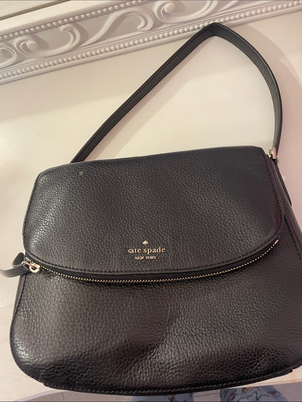 kate spade black pebbled leather shoulder bag with gold hardware